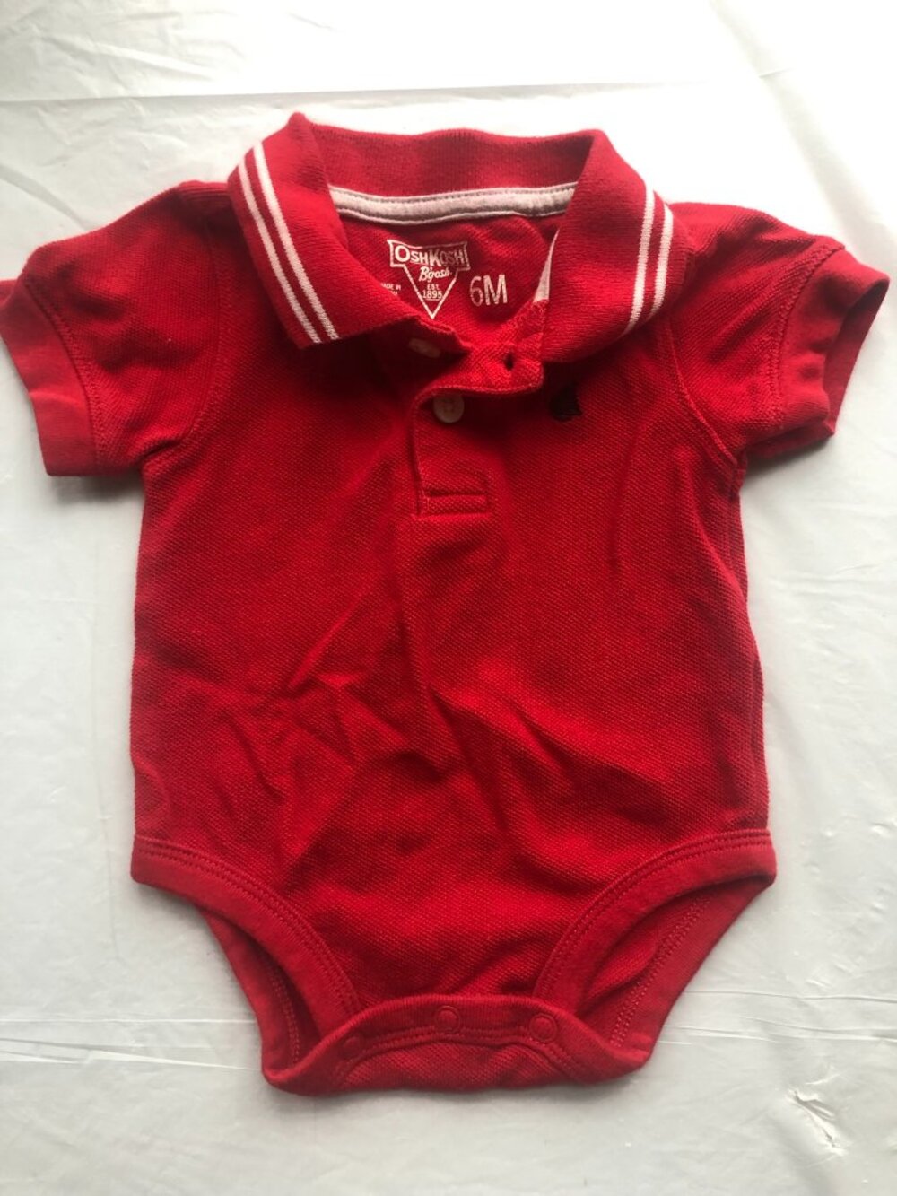 6-Months OshKosh B'Gosh Red Onesie with Collar and Small Ship on front